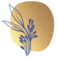 Illustrierte blaue Blume auf einem goldenen Fleck - bildliche Darstellung als Aufzählungszeichen