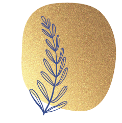 Illustrierte blaue Blume auf einem goldenen Fleck - bildliche Darstellung als Aufzählungszeichen